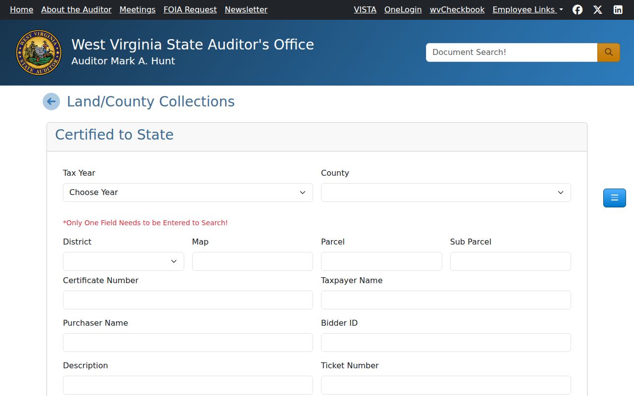 Mercer County property tax records in the State Auditor delinquent land search