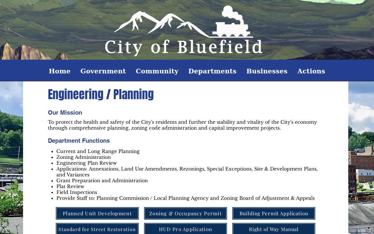 Bluefield property records and city engineering, planning, permit, and annexation resources