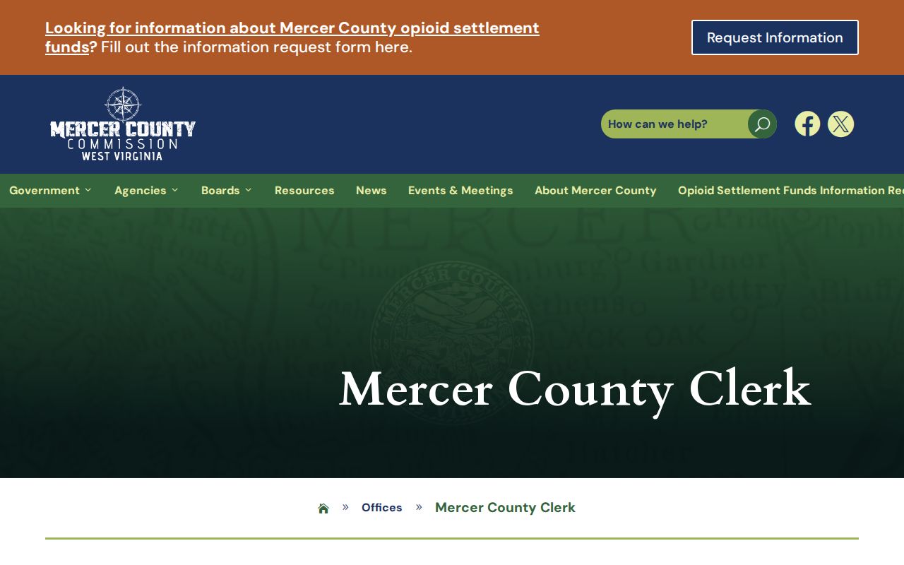 Mercer County property records custodian, the County Clerk office page
