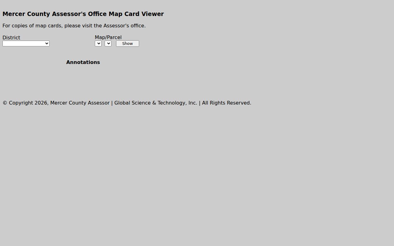 Mercer County parcel map card lookup fields for district and map or parcel